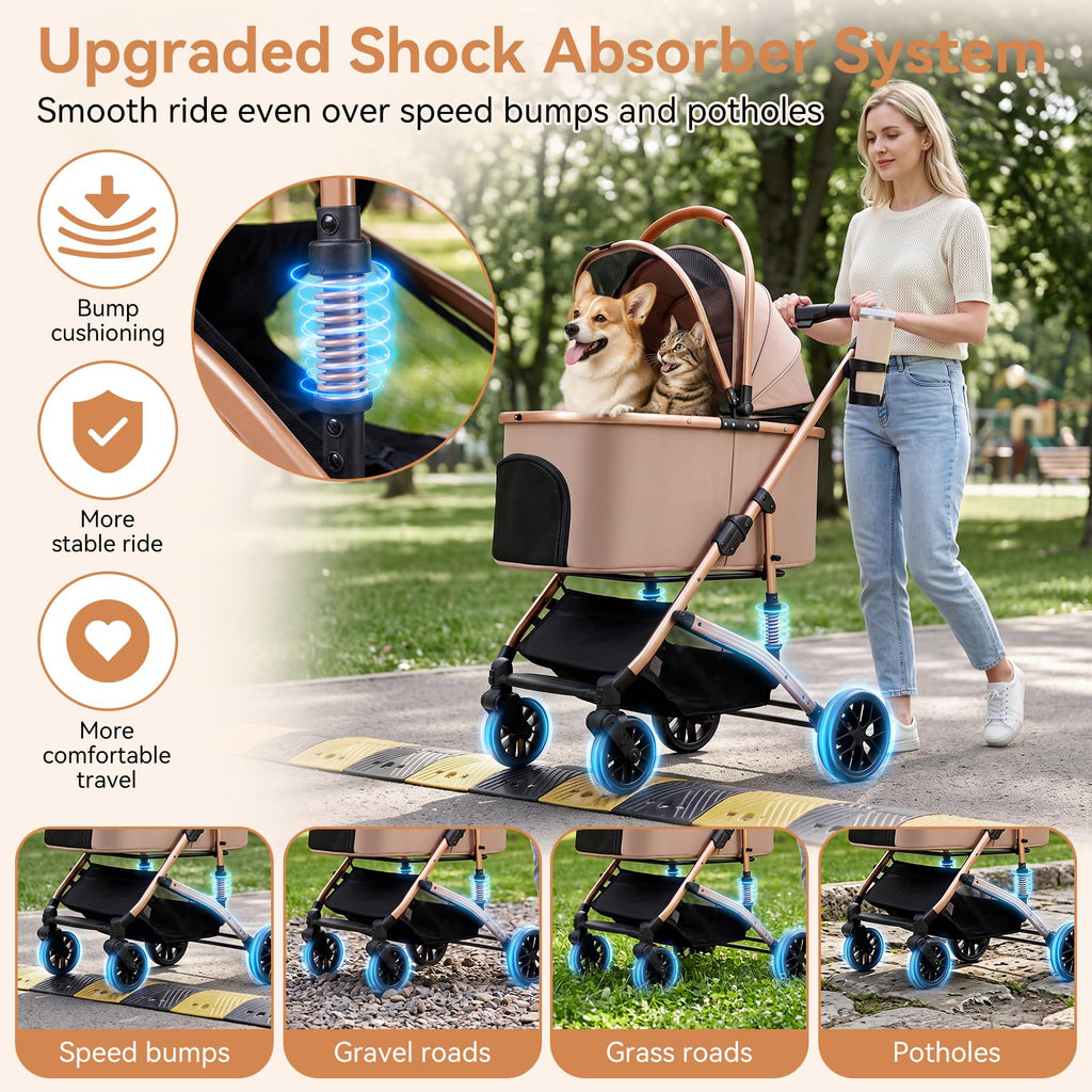 Khaki 3-in-1 Pet Stroller with Detachable Carrier A67809