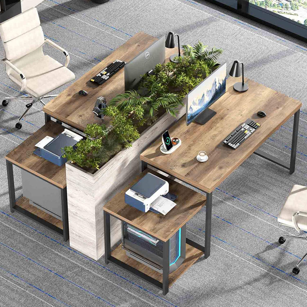 63 Inch Wood Computer Desk with Storage Shelves E722