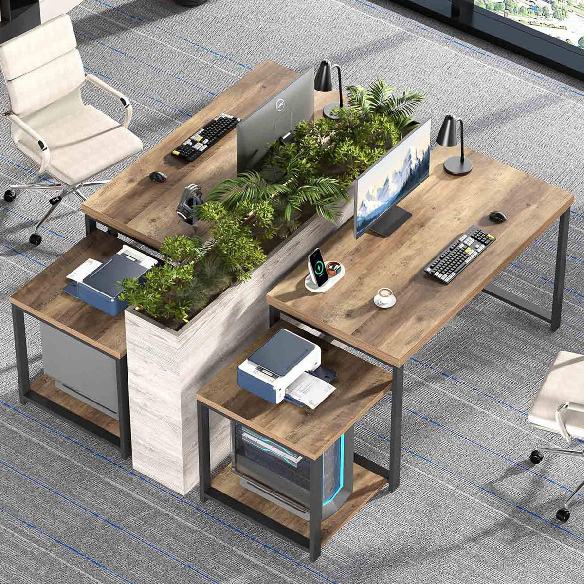 63 Inch Wood Computer Desk with Storage Shelves E722