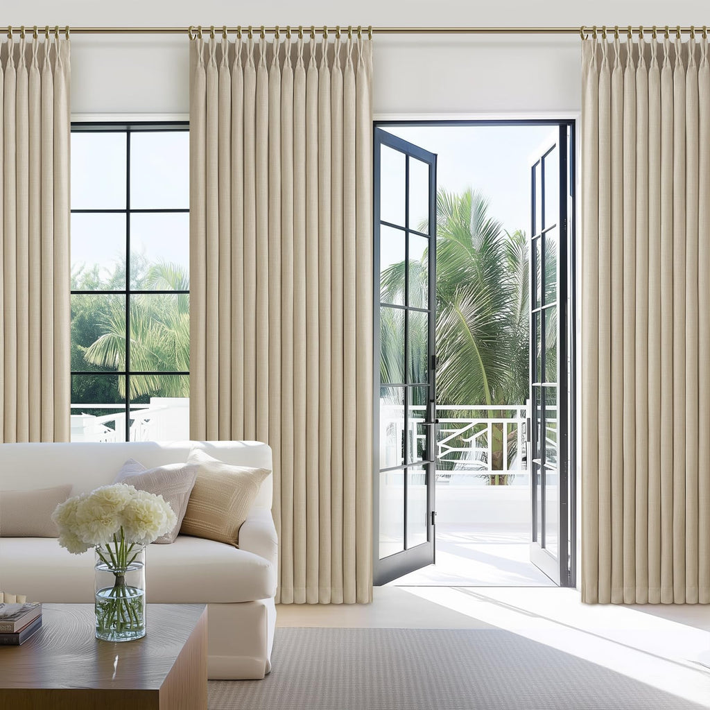 86 Inch Blackout Linen Blend Insulated Curtain 2 Panels Set D142162