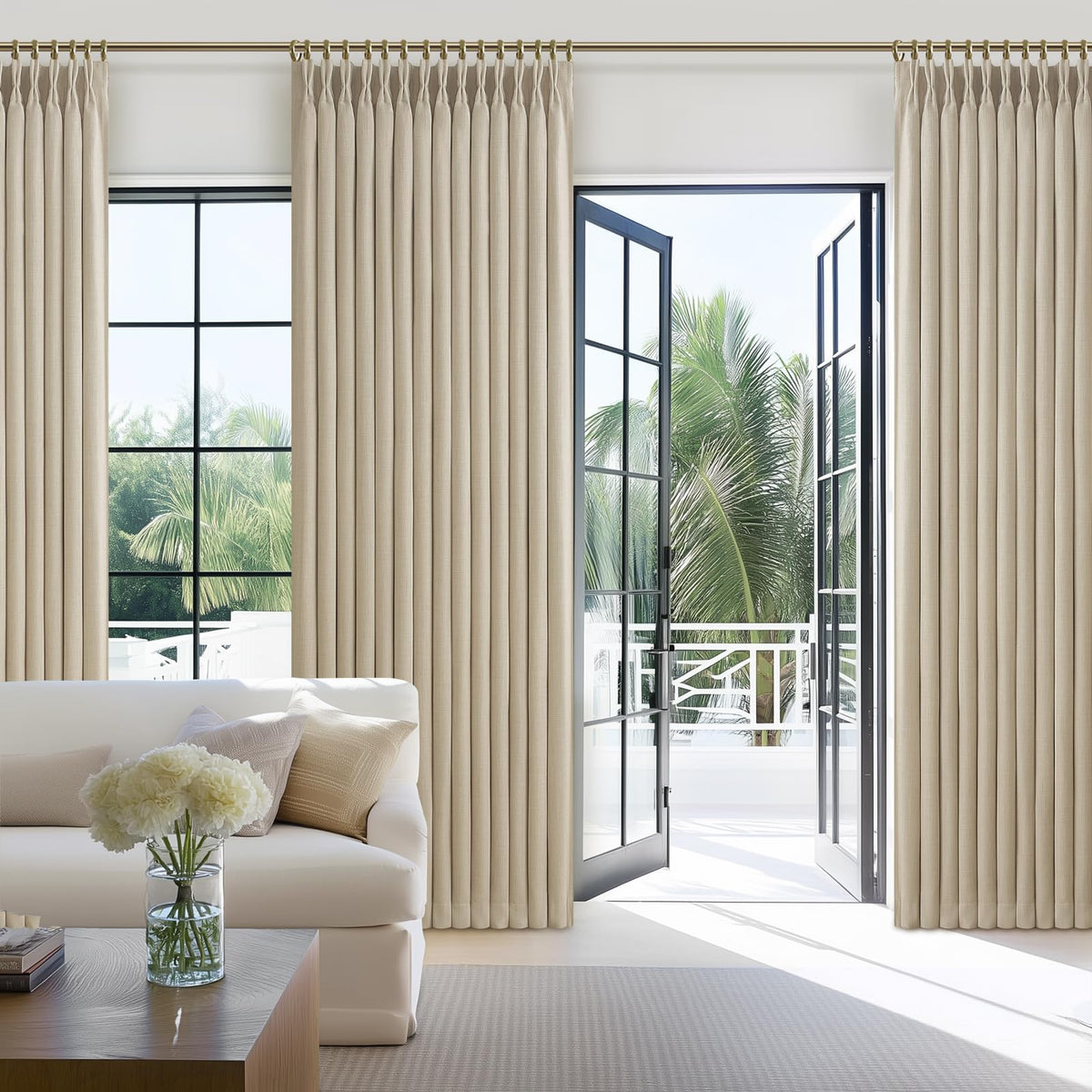86 Inch Blackout Linen Blend Insulated Curtain 2 Panels Set D142162