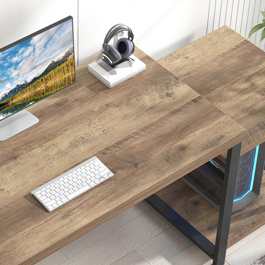 63 Inch Wood Computer Desk with Storage Shelves E722