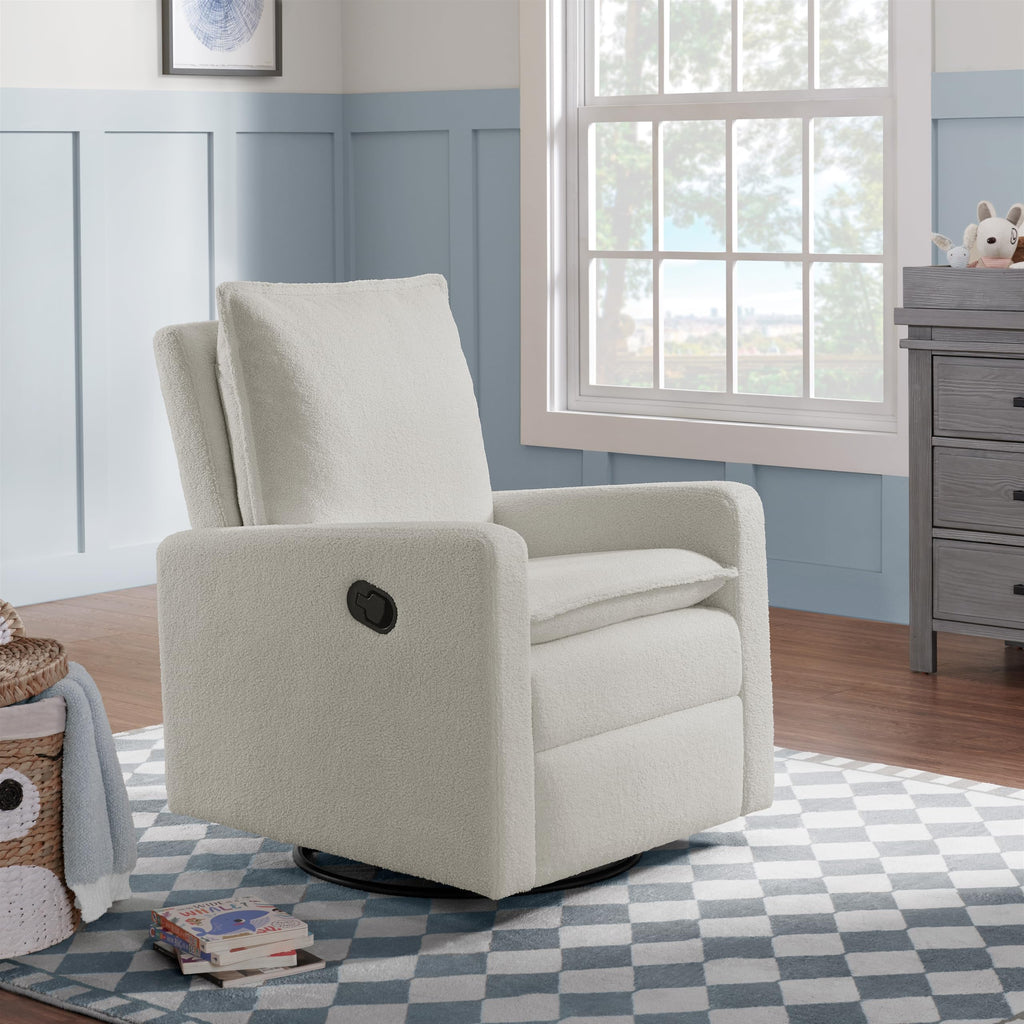 White Boucle Swivel Glider Recliner A508249