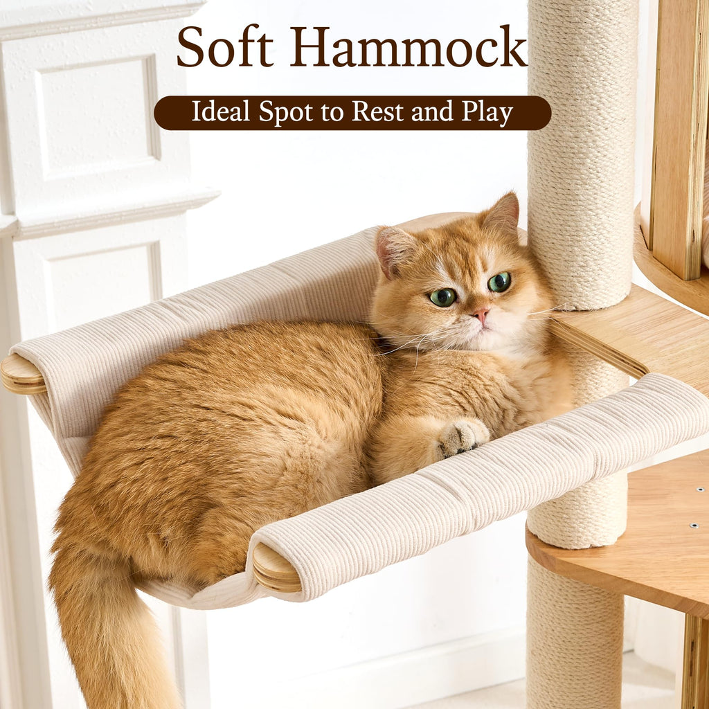 Solid Wood 70 Inches Tall Cat Tree Tower with Scratching Post O721