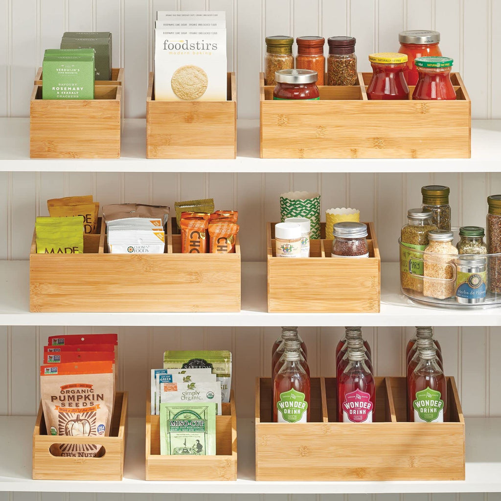 Bamboo 3 Section Stackable Pantry Organizer Bin, 2 Pack A11465