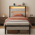 Grey Twin Platform Bed Frame with Storage Headboard E741768