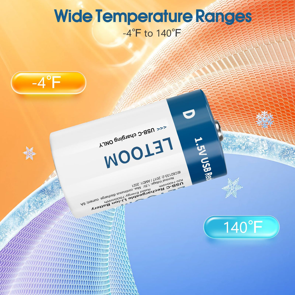 D Size Rechargeable Lithium Batteries 1.5V 6 Pack P905