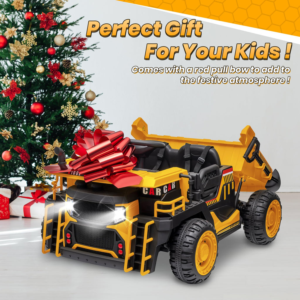 24V 2 Seater Ride on Dump Truck with 400W Motors, Yellow A7352