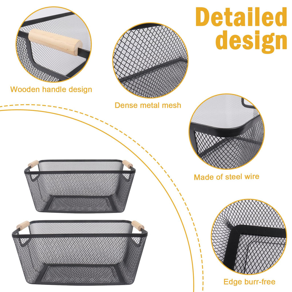 Potato and Onion Storage Bin, 2 Set Metal Mesh Baskets with Wooden Handle U448