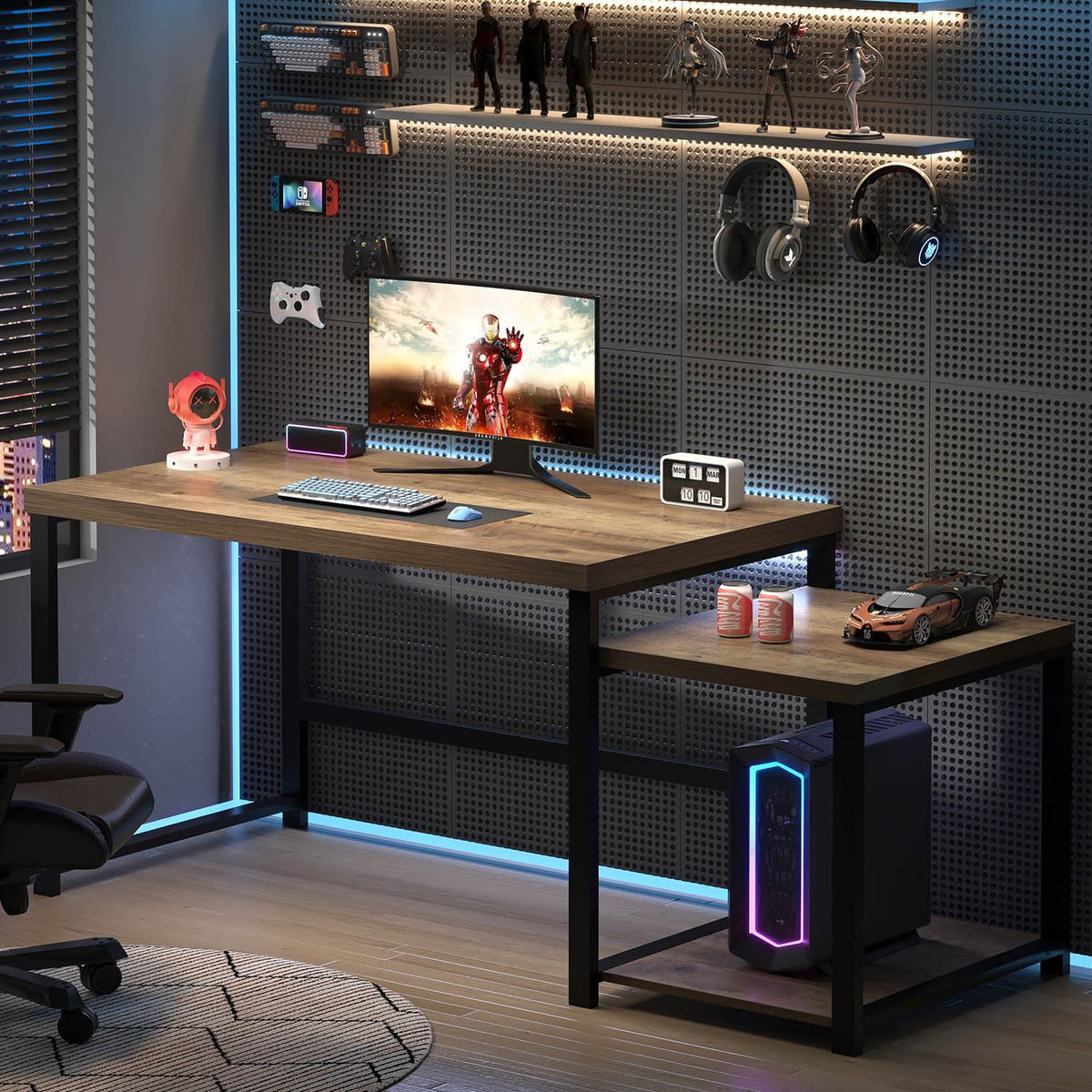 63 Inch Wood Computer Desk with Storage Shelves E722
