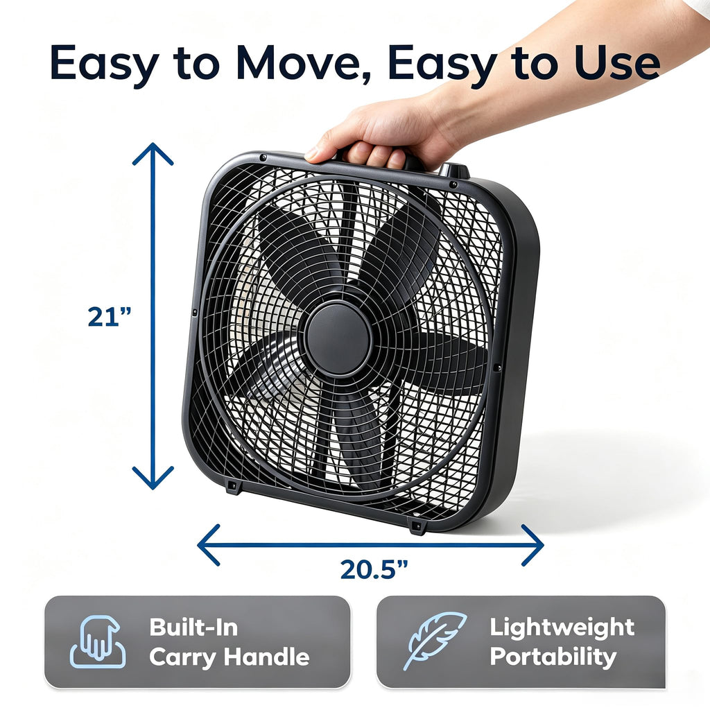 20 Inch Black 3-Speed Box Fan with Handle D8514