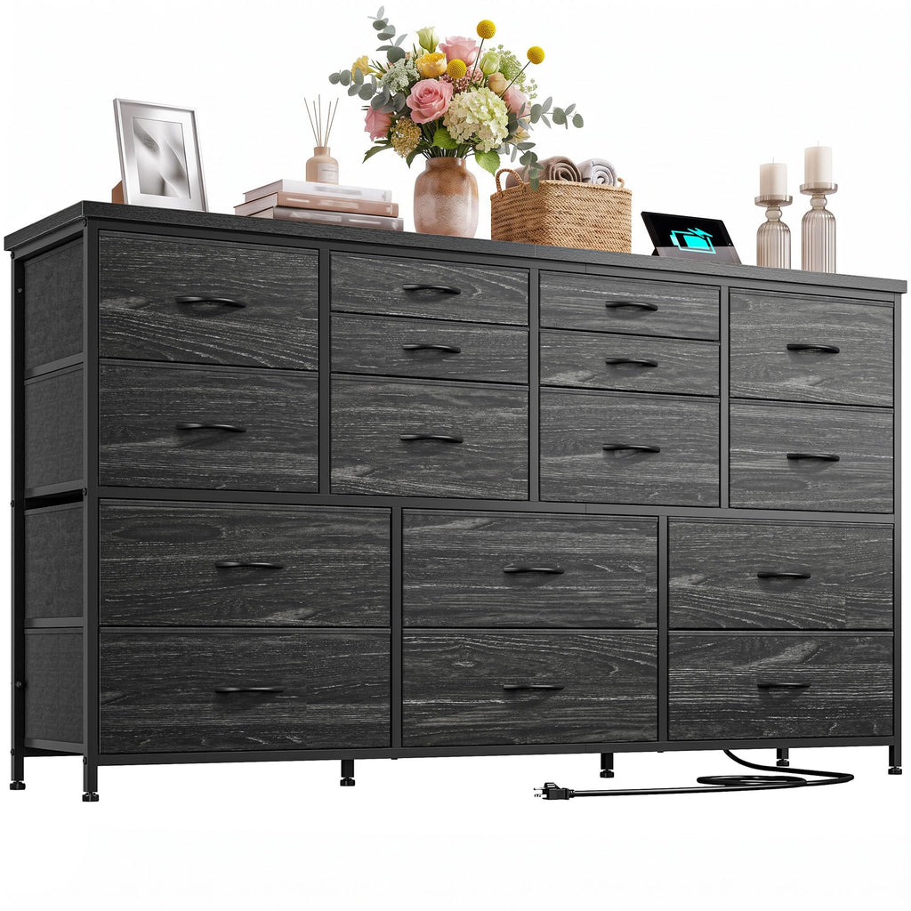 Black 16 Fabric Drawer Dresser with TV Stand P4408