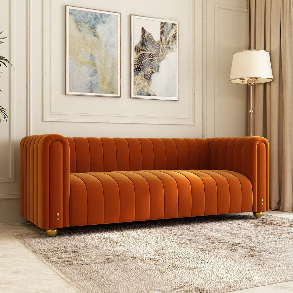 Orange Velvet 80 Inch 3 Seat Sofa T8238