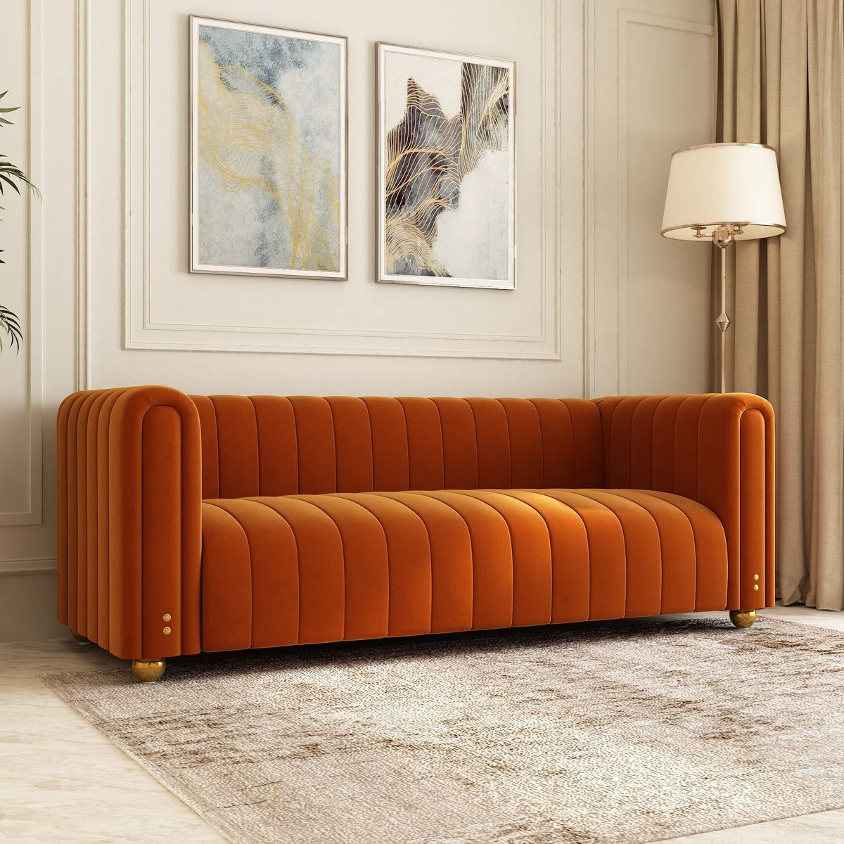 Orange Velvet 80 Inch 3 Seat Sofa T8238