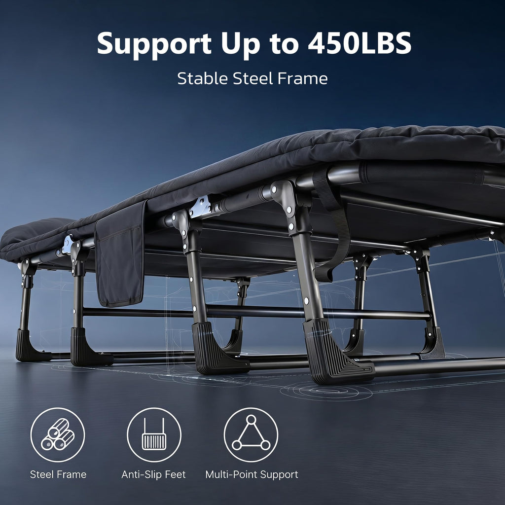 Folding Camping Cot with Mattress and Pillow, 450 Lbs Capacity, 69 Inch, Black I964880