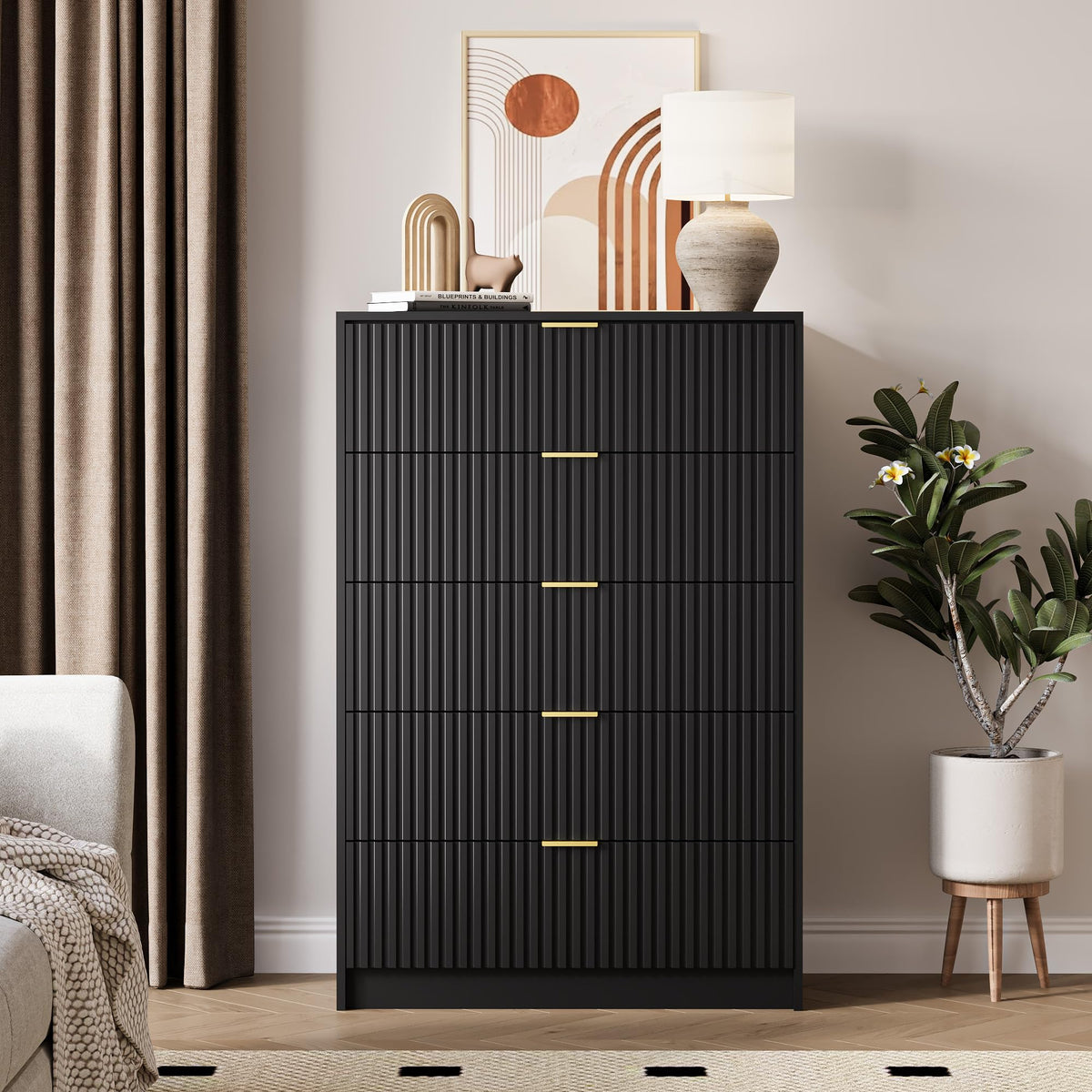47" Tall Fluted 5-Drawer Dresser V9217