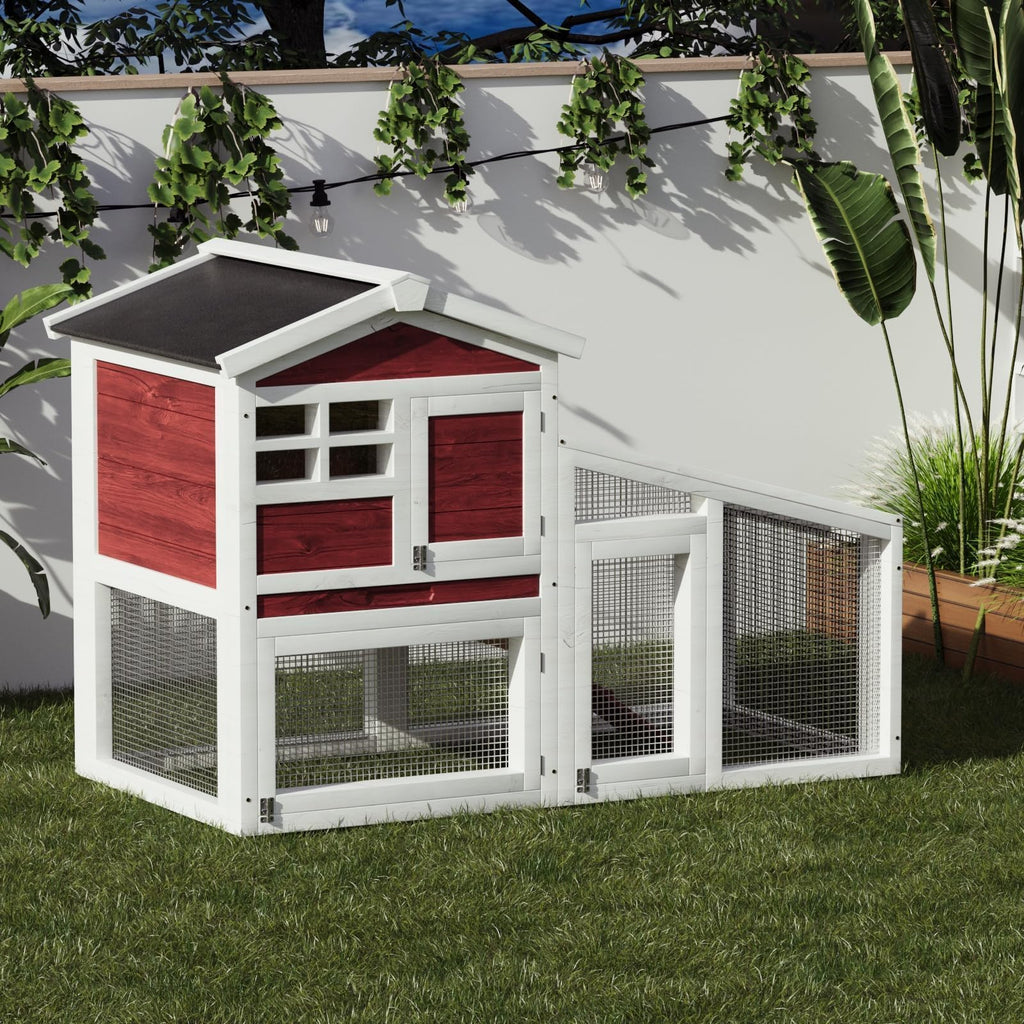 2-Tier Wooden Rabbit Hutch with Run B916716