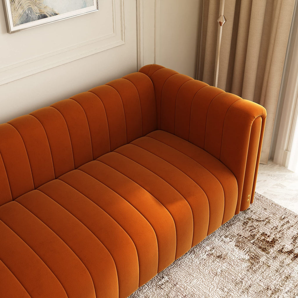 Orange Velvet 80 Inch 3 Seat Sofa T8238