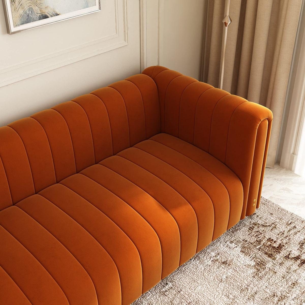 Orange Velvet 80 Inch 3 Seat Sofa T8238