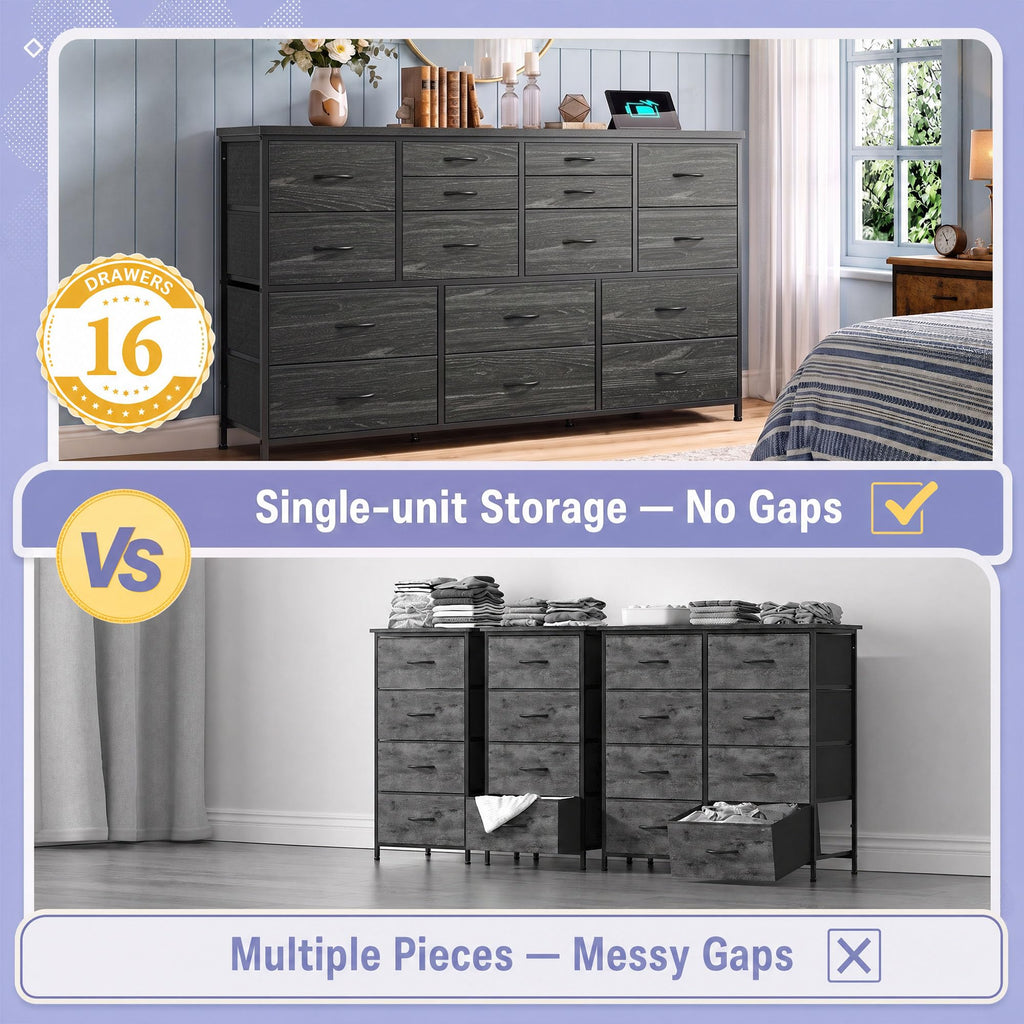 Black 16 Fabric Drawer Dresser with TV Stand P4408