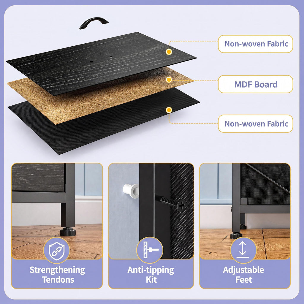 Black 16 Fabric Drawer Dresser with TV Stand P4408