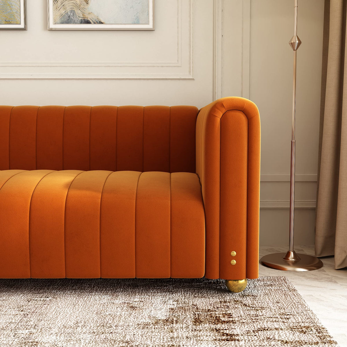 Orange Velvet 80 Inch 3 Seat Sofa T8238