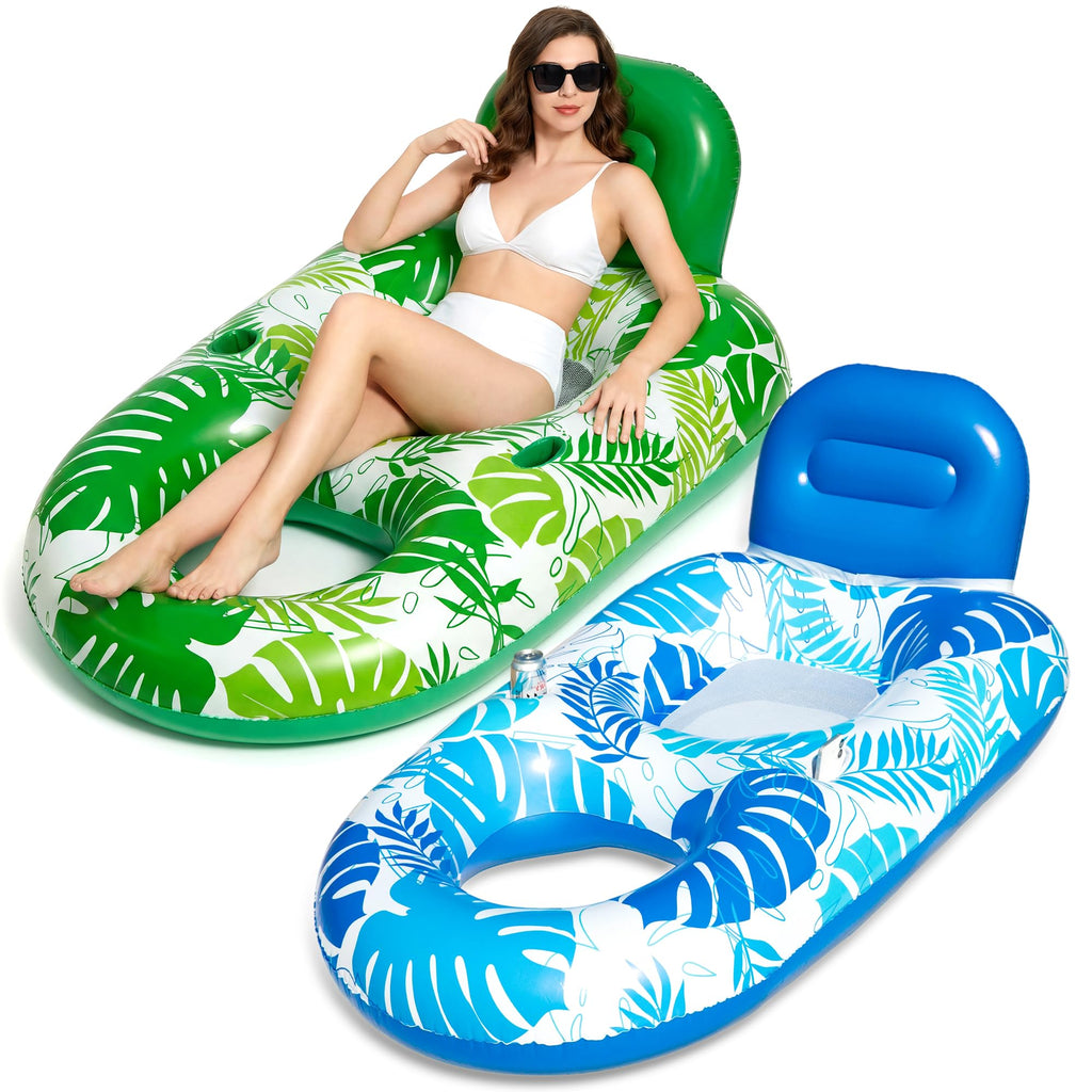 2 Pack Inflatable Pool Float Lounger with Cup Holder B544