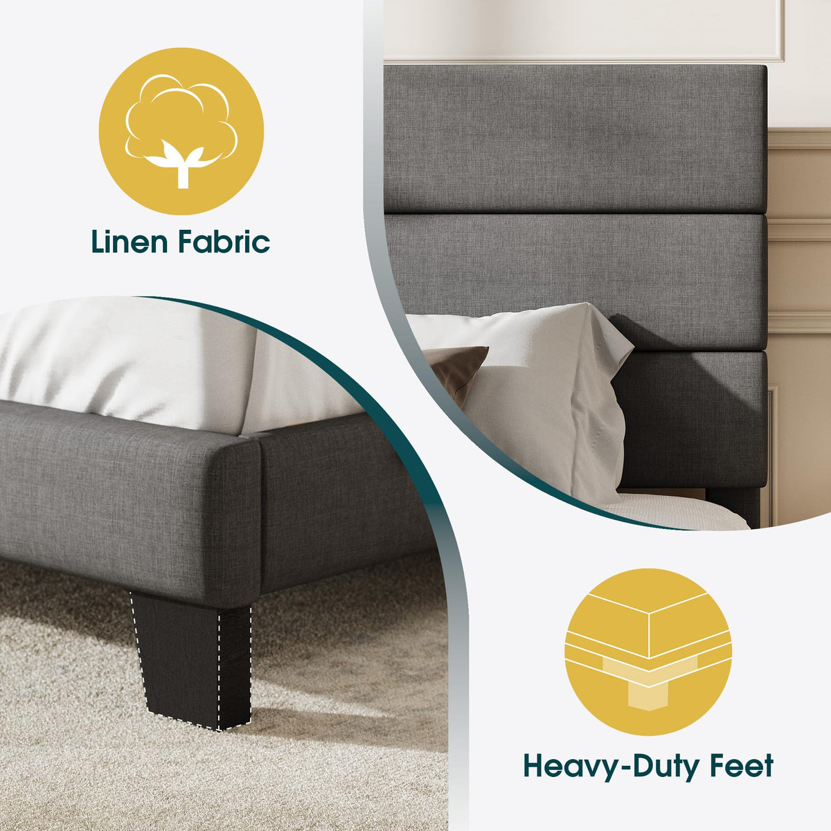 Twin Size Dark Grey Upholstered Fabric Bed Frame H908241