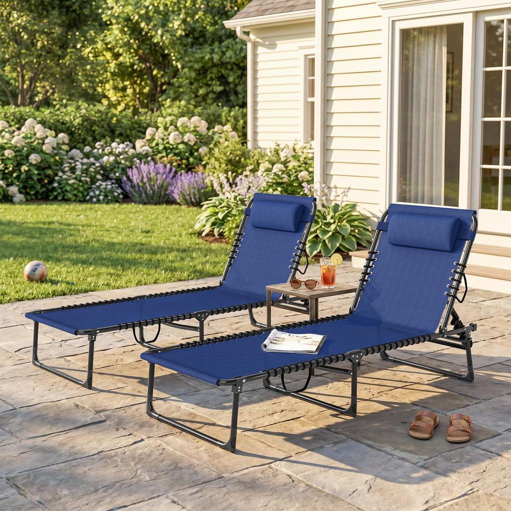 Folding Chaise Lounge Chair Set of 2 Blue S358633
