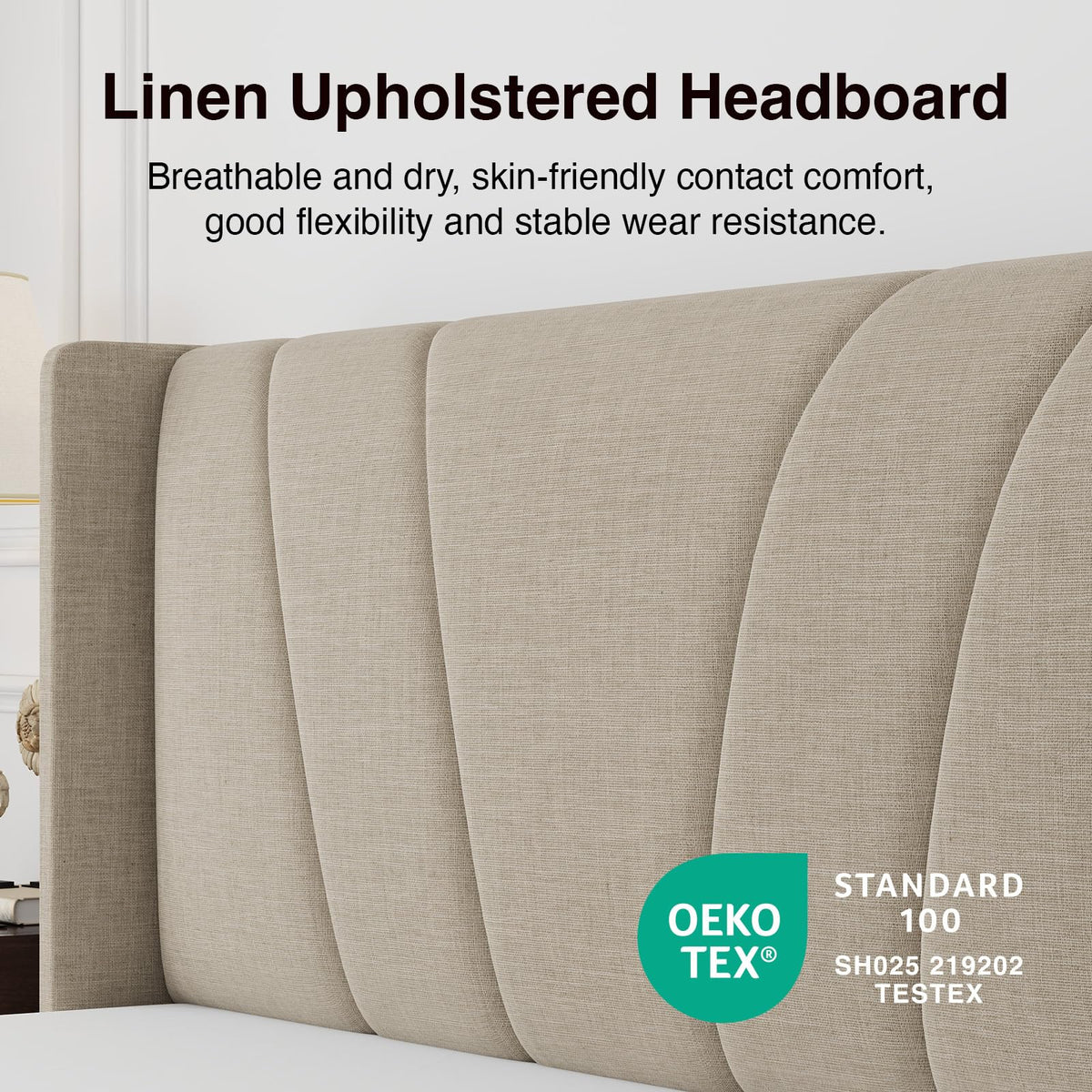 Queen Size Linen Upholstered Bed Frame with Headboard P7816