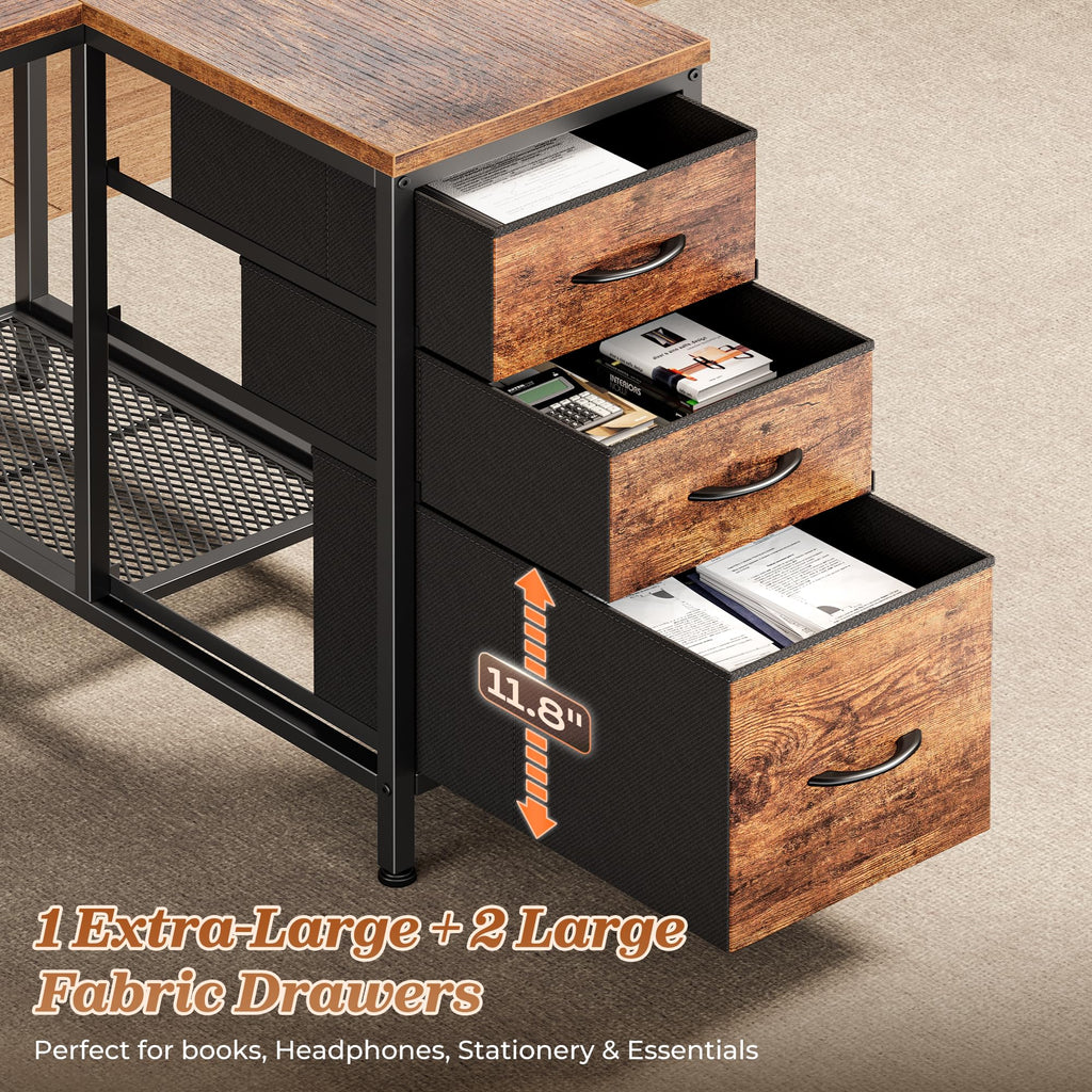 47.2'' L Shaped Office Desk with 3 Drawers F72990