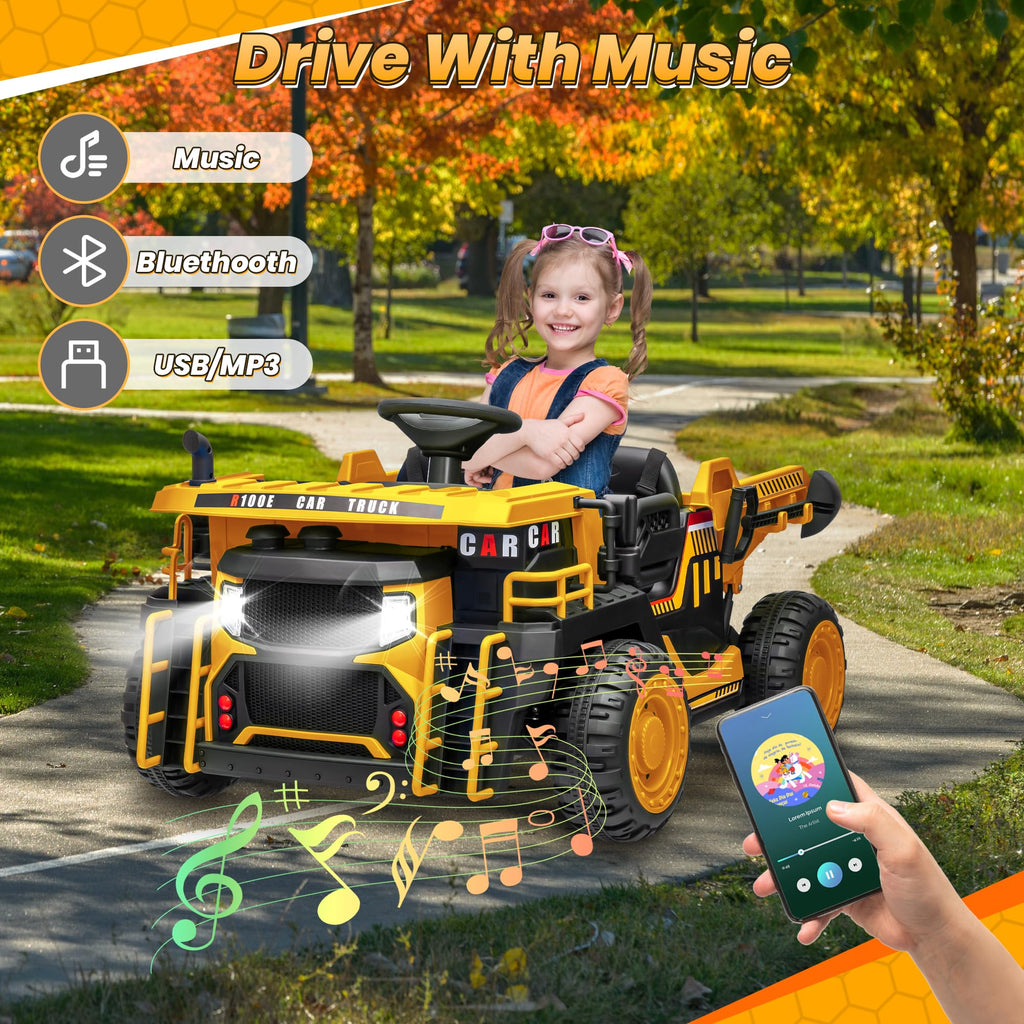 24V 2 Seater Ride on Dump Truck with 400W Motors, Yellow A7352