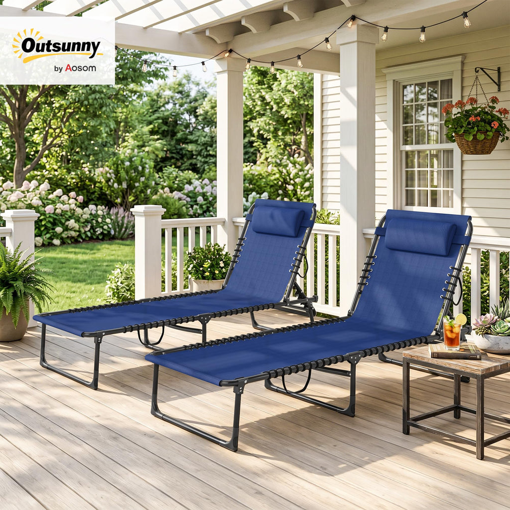 Folding Chaise Lounge Chair Set of 2 Blue S358633
