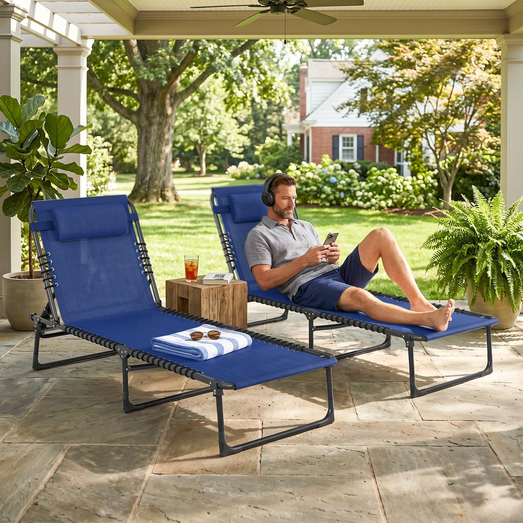 Folding Chaise Lounge Chair Set of 2 Blue S358633