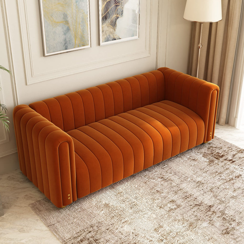 Orange Velvet 80 Inch 3 Seat Sofa T8238