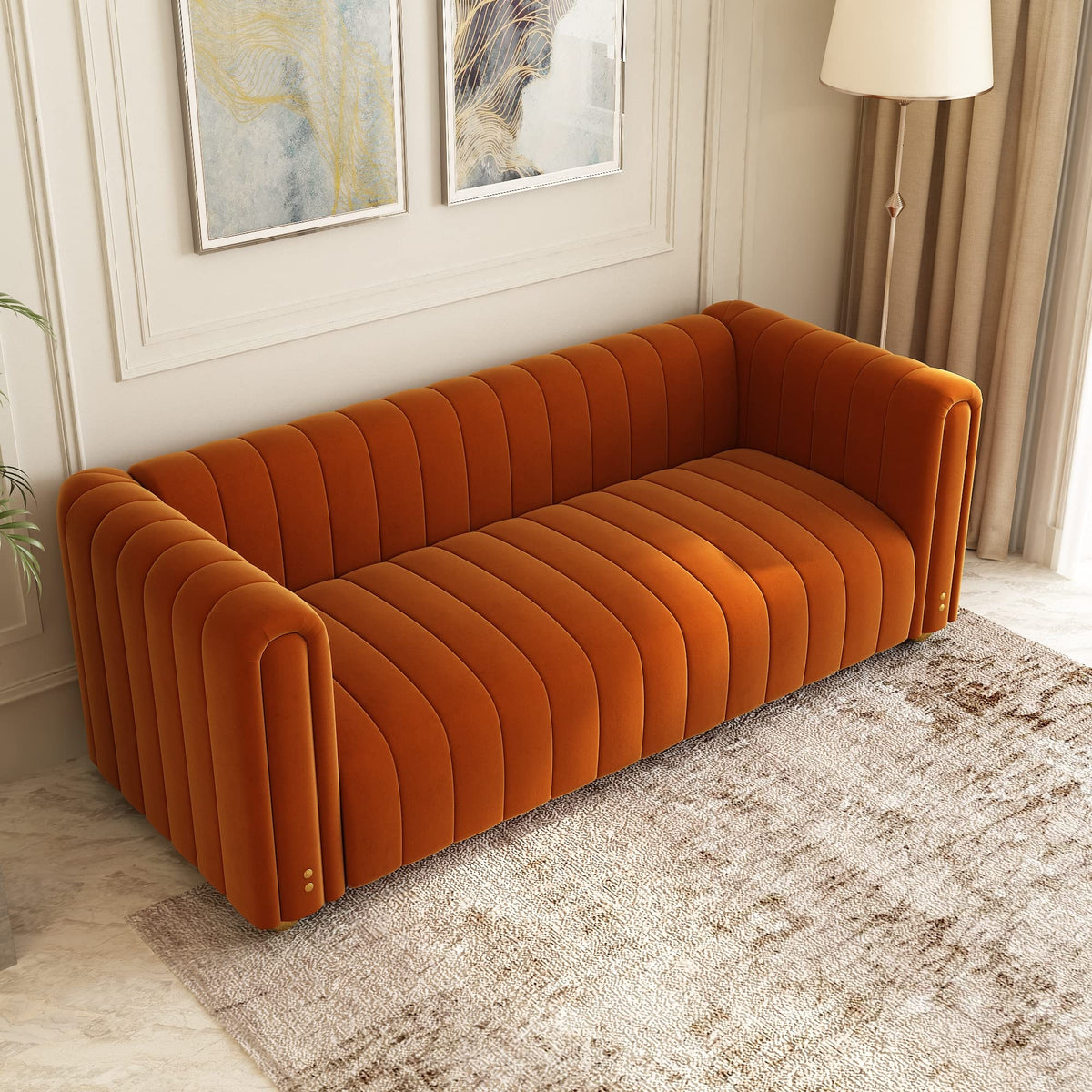 Orange Velvet 80 Inch 3 Seat Sofa T8238