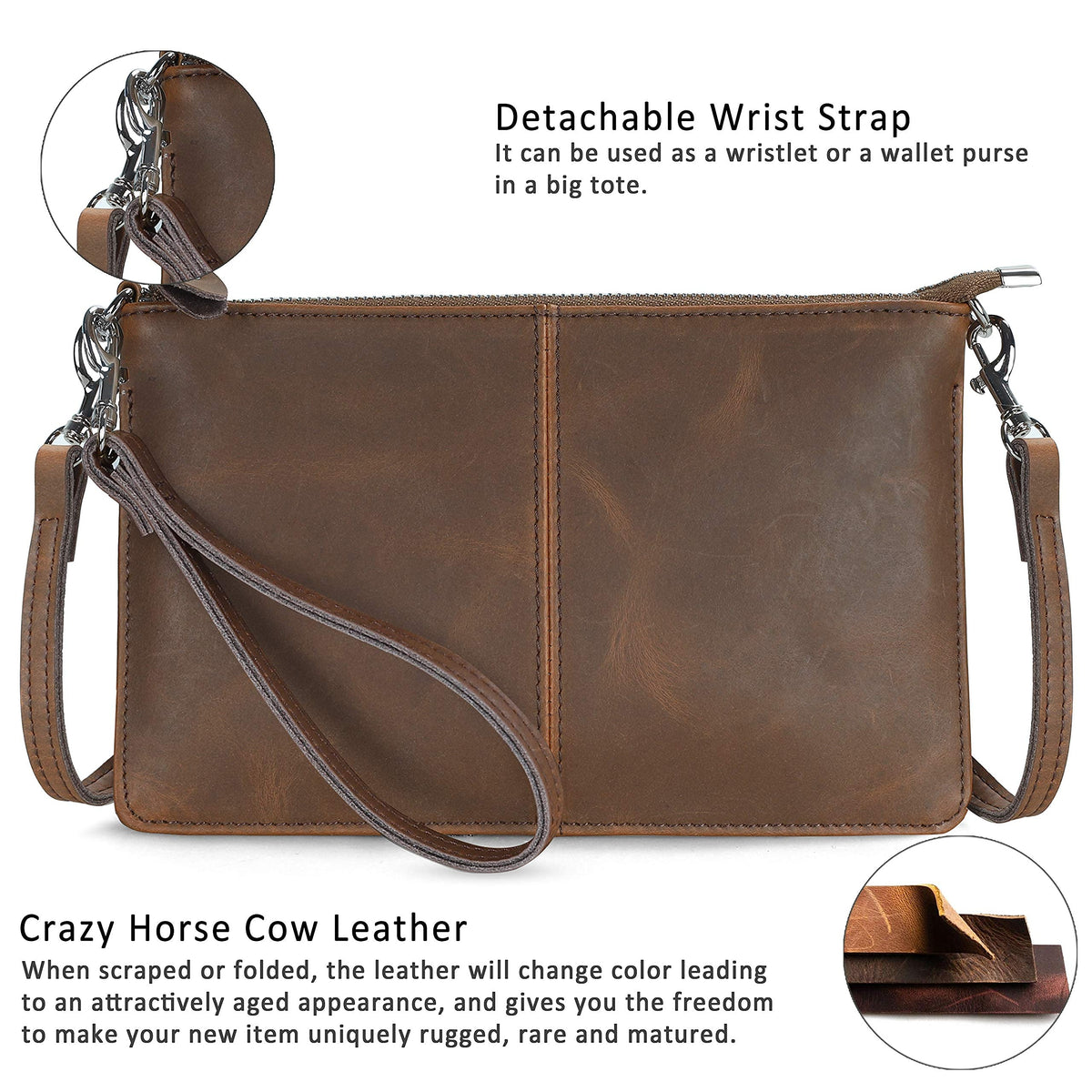 Genuine Leather Small Crossbody Bags Wristlet Wallet Purses C333