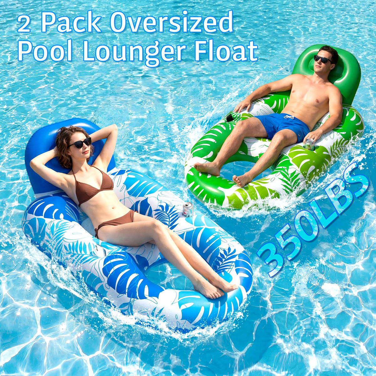 2 Pack Inflatable Pool Float Lounger with Cup Holder B544