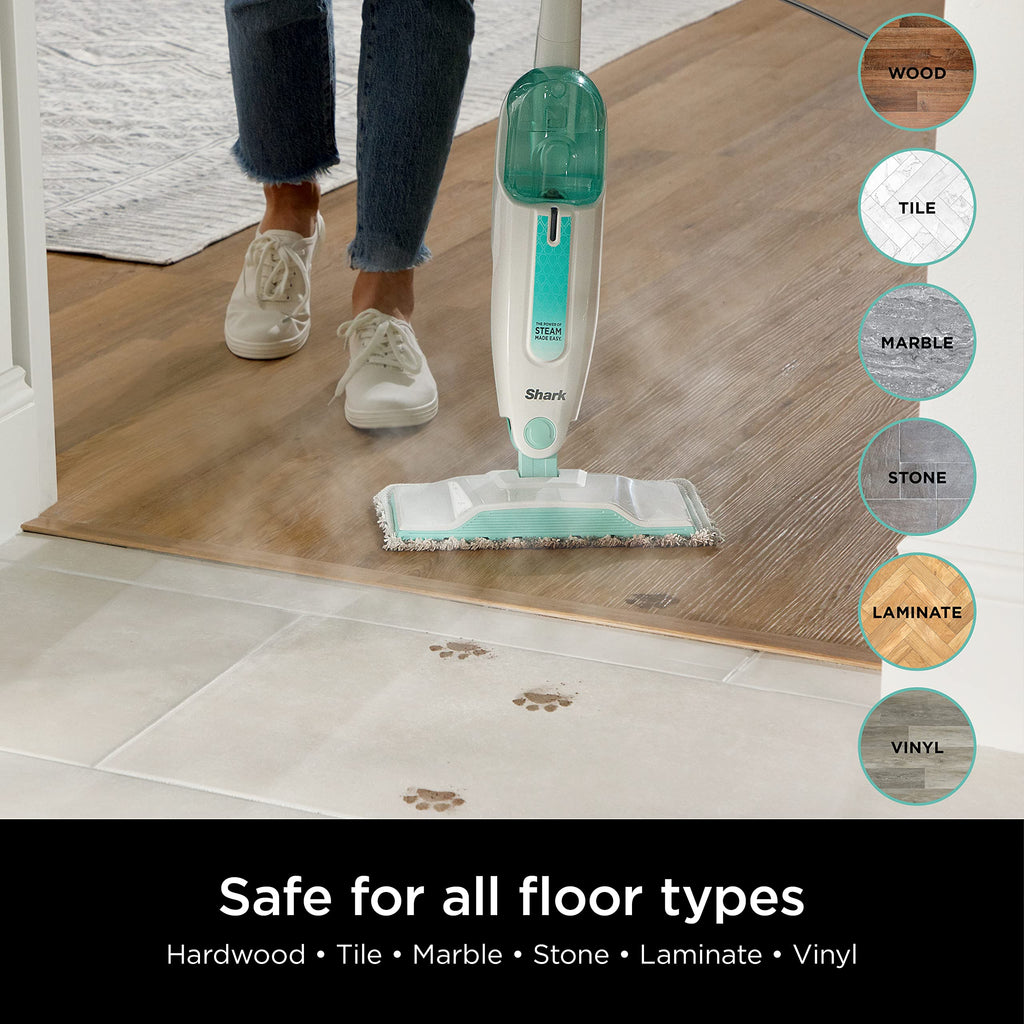 White Steam Mop with 2 Dirt Grip Pads O6589