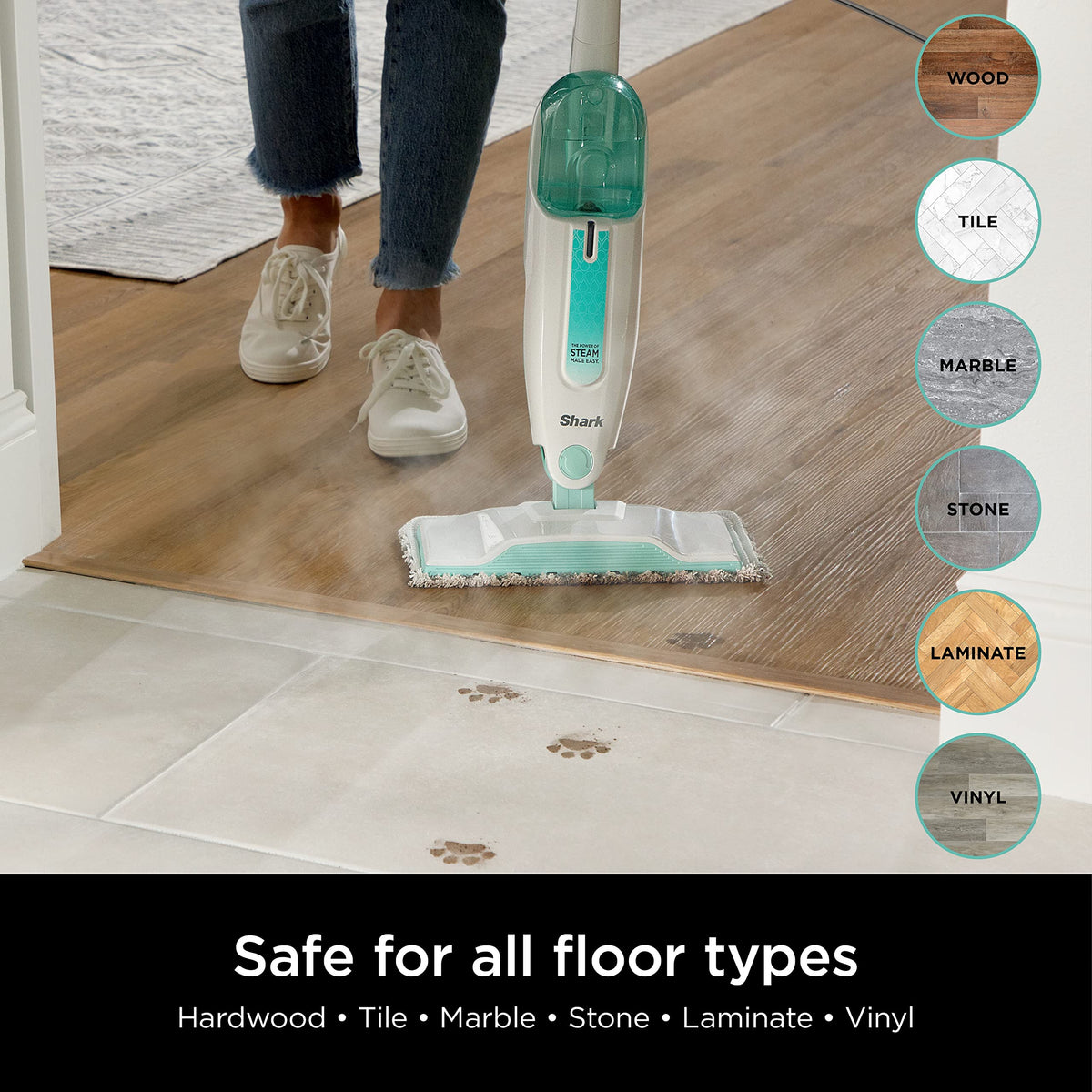 White Steam Mop with 2 Dirt Grip Pads O6589
