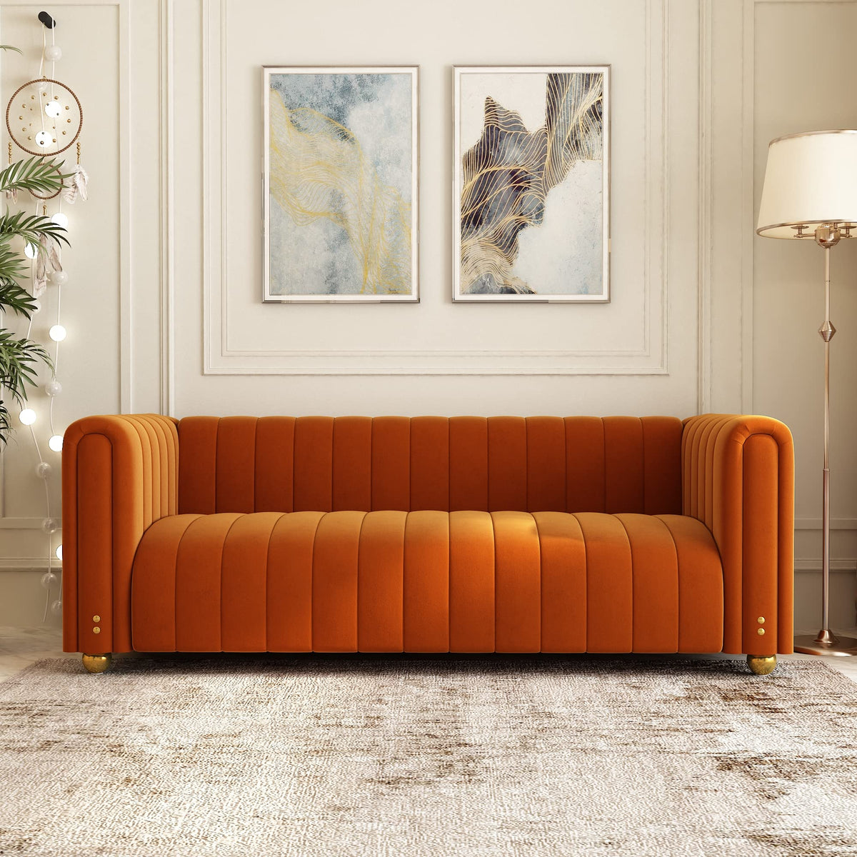 Orange Velvet 80 Inch 3 Seat Sofa T8238