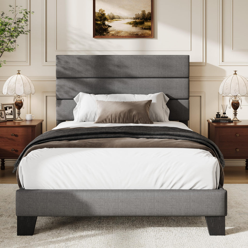 Twin Size Dark Grey Upholstered Fabric Bed Frame H908241