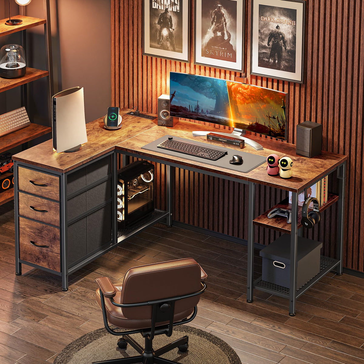47.2'' L Shaped Office Desk with 3 Drawers F72990