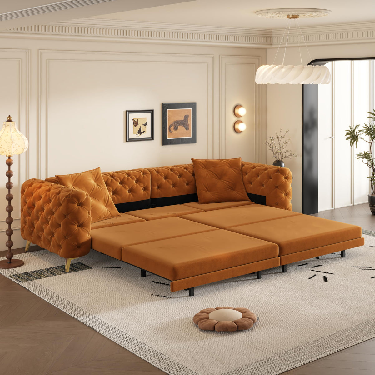 Orange Velvet Sofa Bed A92338