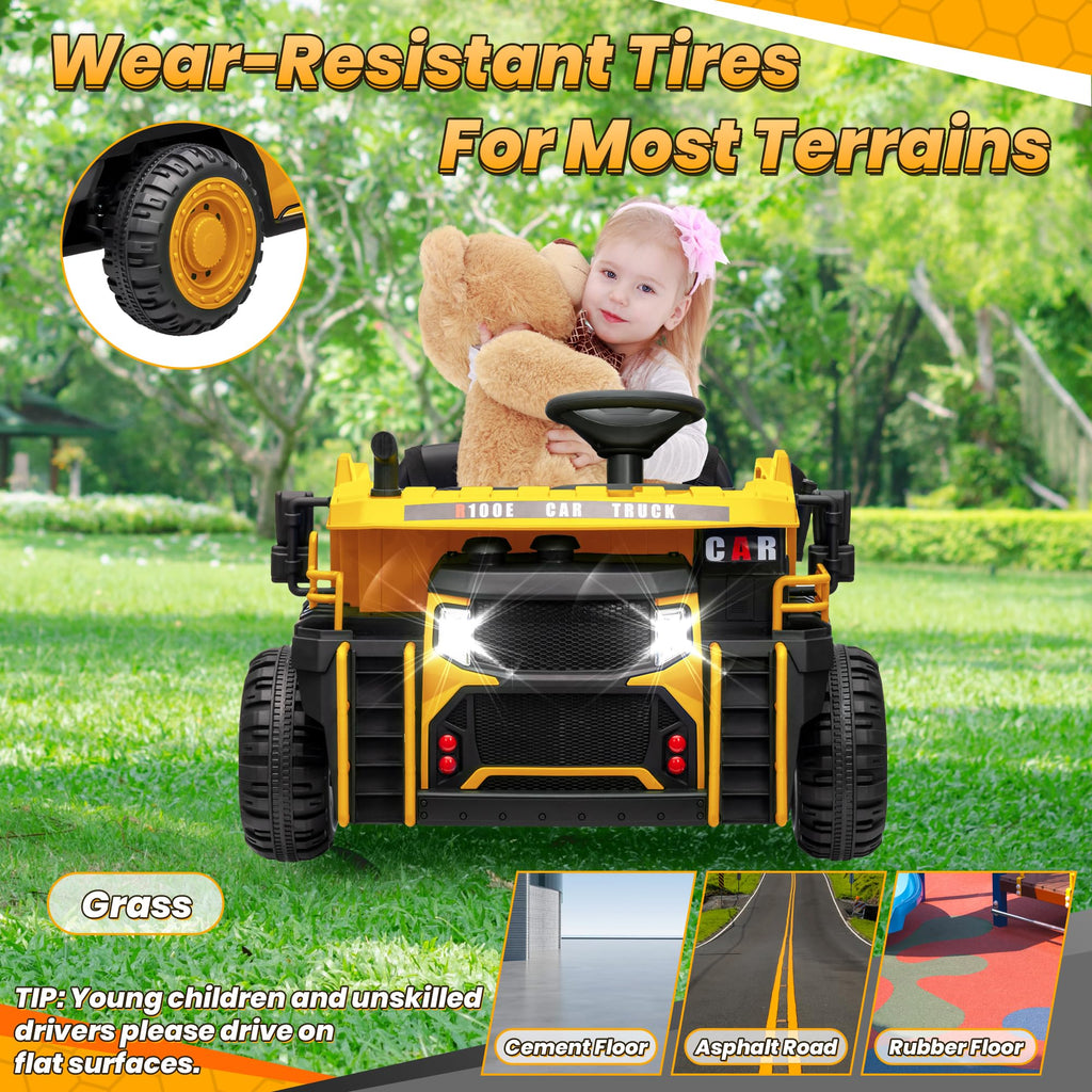 24V 2 Seater Ride on Dump Truck with 400W Motors, Yellow A7352