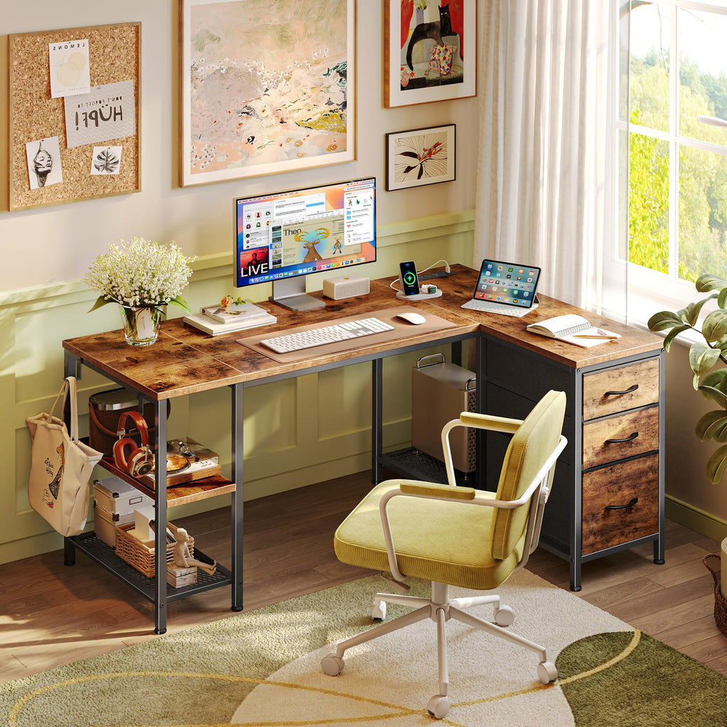 47.2'' L Shaped Office Desk with 3 Drawers F72990