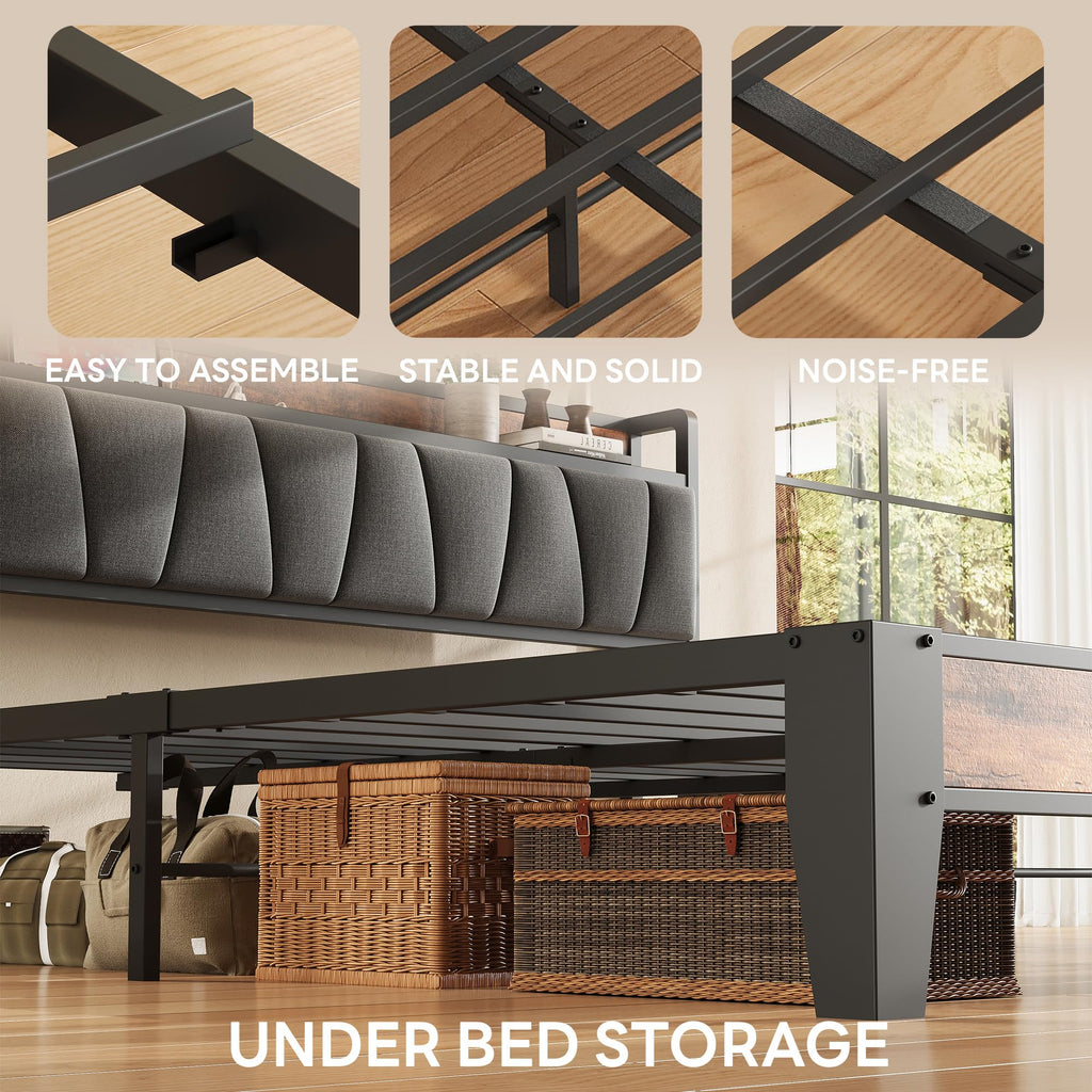 Queen Size Bed Frame with Storage Headboard and Charging Station G995617