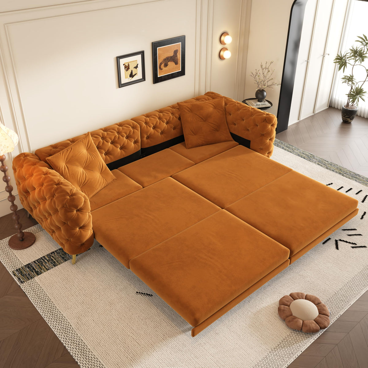 Orange Velvet Sofa Bed A92338