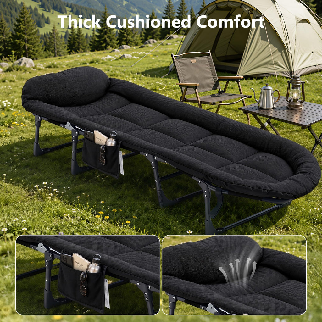 Folding Camping Cot with Mattress and Pillow, 450 Lbs Capacity, 69 Inch, Black I964880