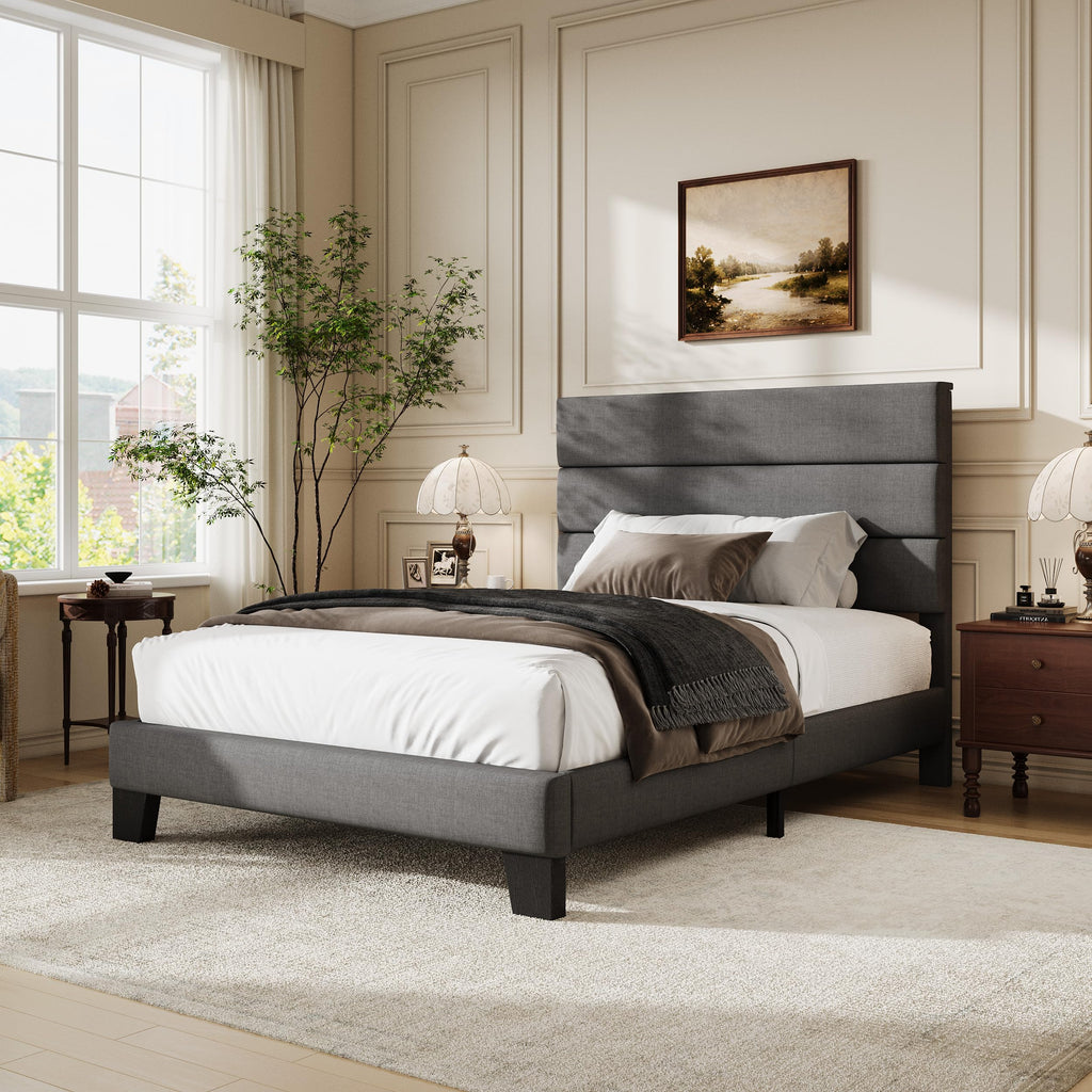 Twin Size Dark Grey Upholstered Fabric Bed Frame H908241